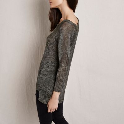 RI Studio khaki metallic ribbed knit jumper